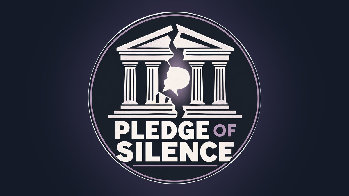 Pledge of Silence logo: a cracked Greek temple